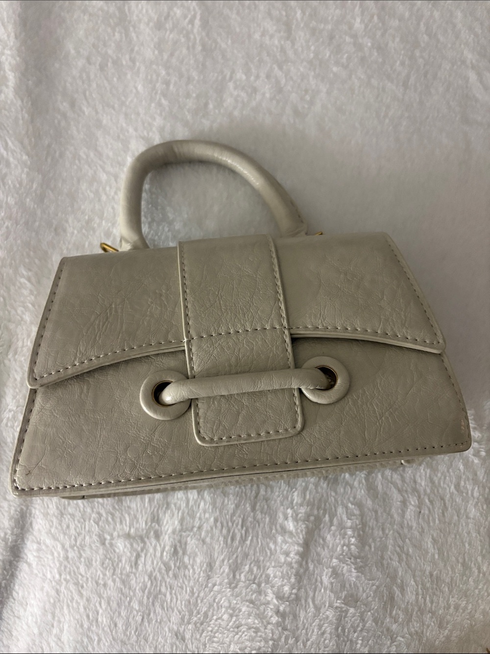 Cream Mini Top-Handle Satchel with Eyelet Detail
